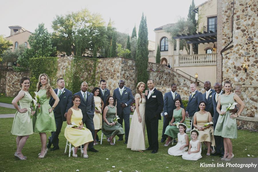 Green and gold bridal party